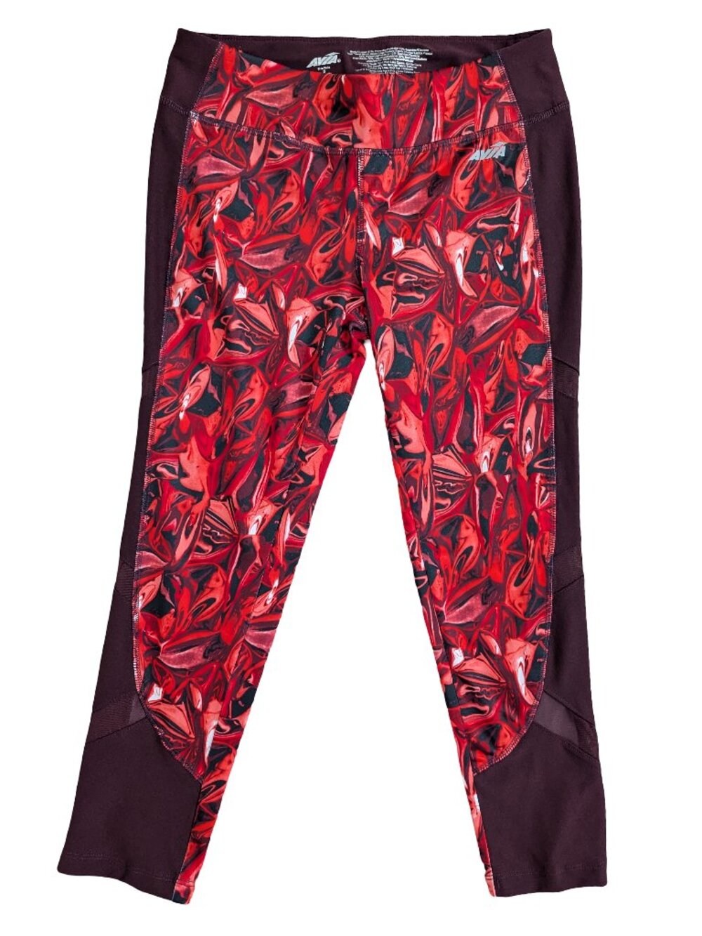 Avia Active Leggings NWOT, Red, Black, and Burgundy with Mesh Inserts, Size S